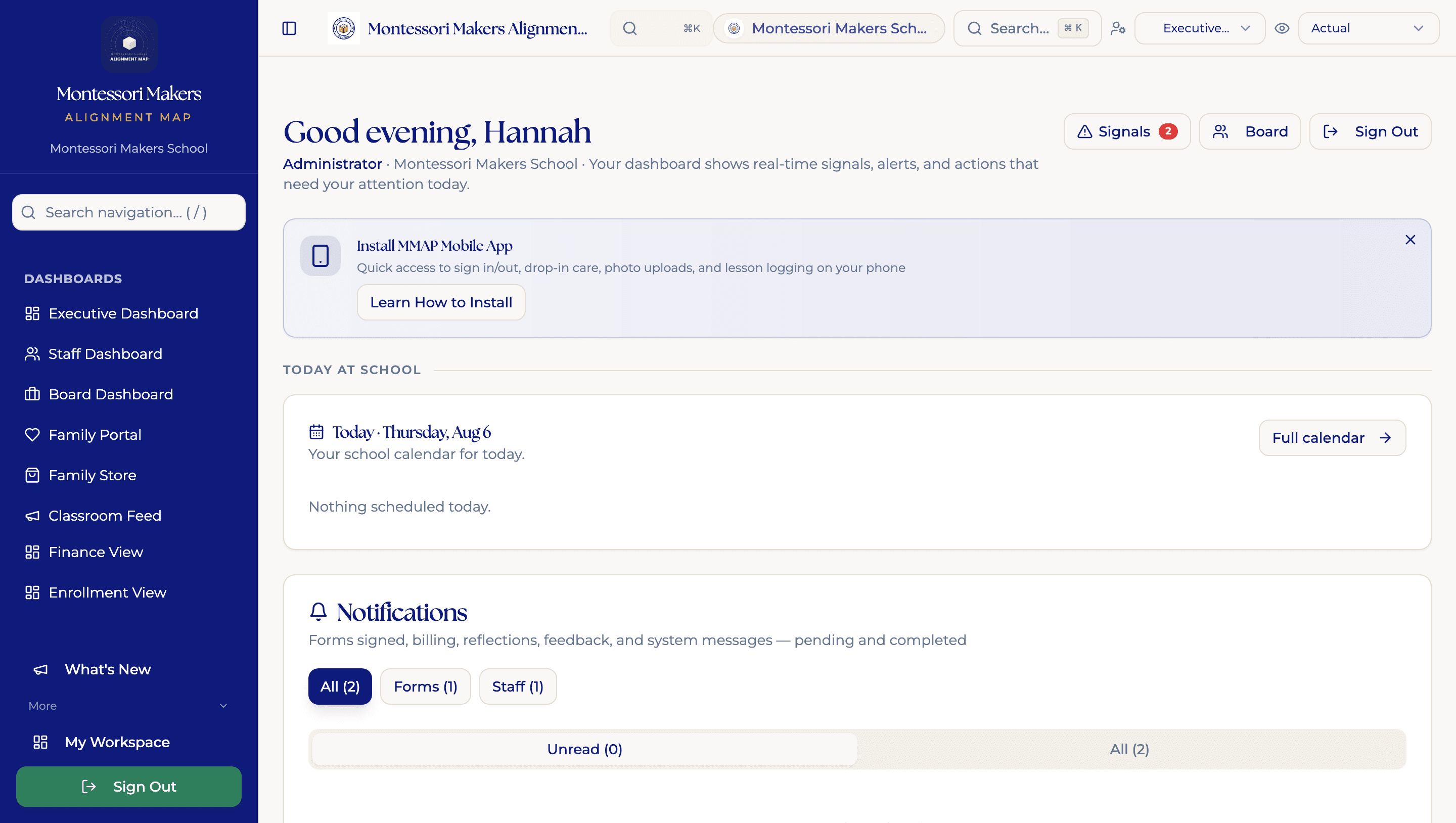 The executive dashboard: real-time signals, alerts and the actions needing attention today